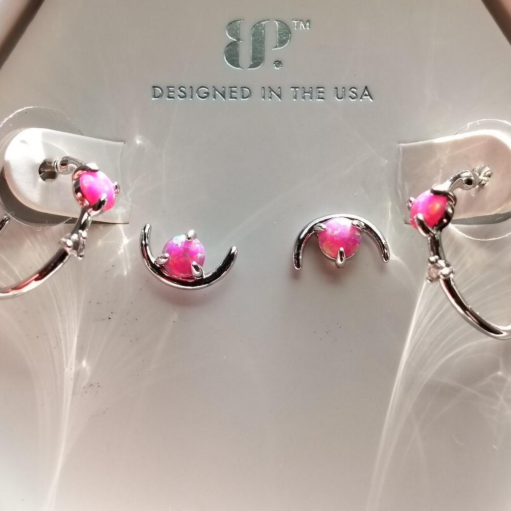 2 in 1 pink fire opal earrings